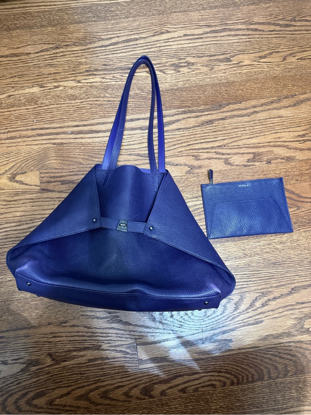 Akris Indigo Leather Tote with Matching Pouch